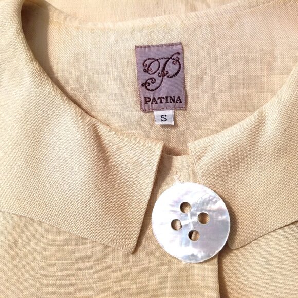Vintage Two Piece Butter Yellow 100% Linen Jacket & Skirt Set by Patina * Small - Picture 11 of 14